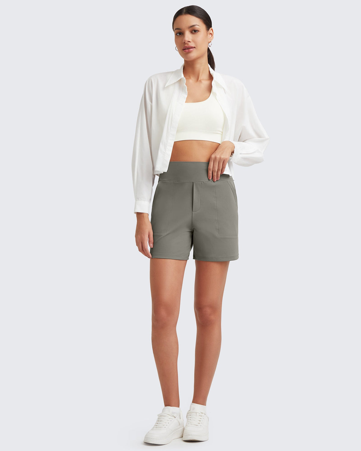 G4Free Activewear - High-Waist Burmuda Athletic Shorts 5'' -GF25E342AF-XS-GF25E342AA-S-GF25E342AB-M-GF25E342AC-L-GF25E342AD-XL