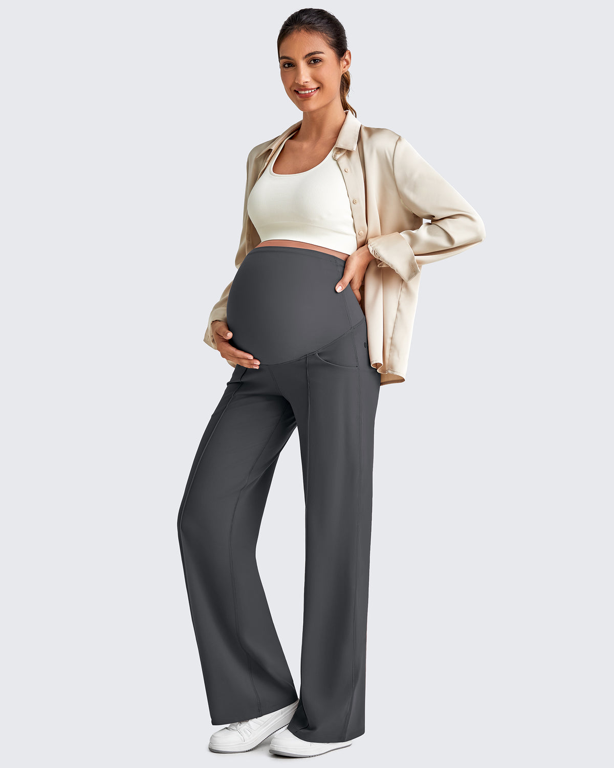 G4Free Activewear - Wide Leg Pockets Front Pleats Maternity -GF25JY414AA-S-GF25JY449AA-S-GF25JY450AA-S-GF25JY414AB-M-GF25JY449AB-M