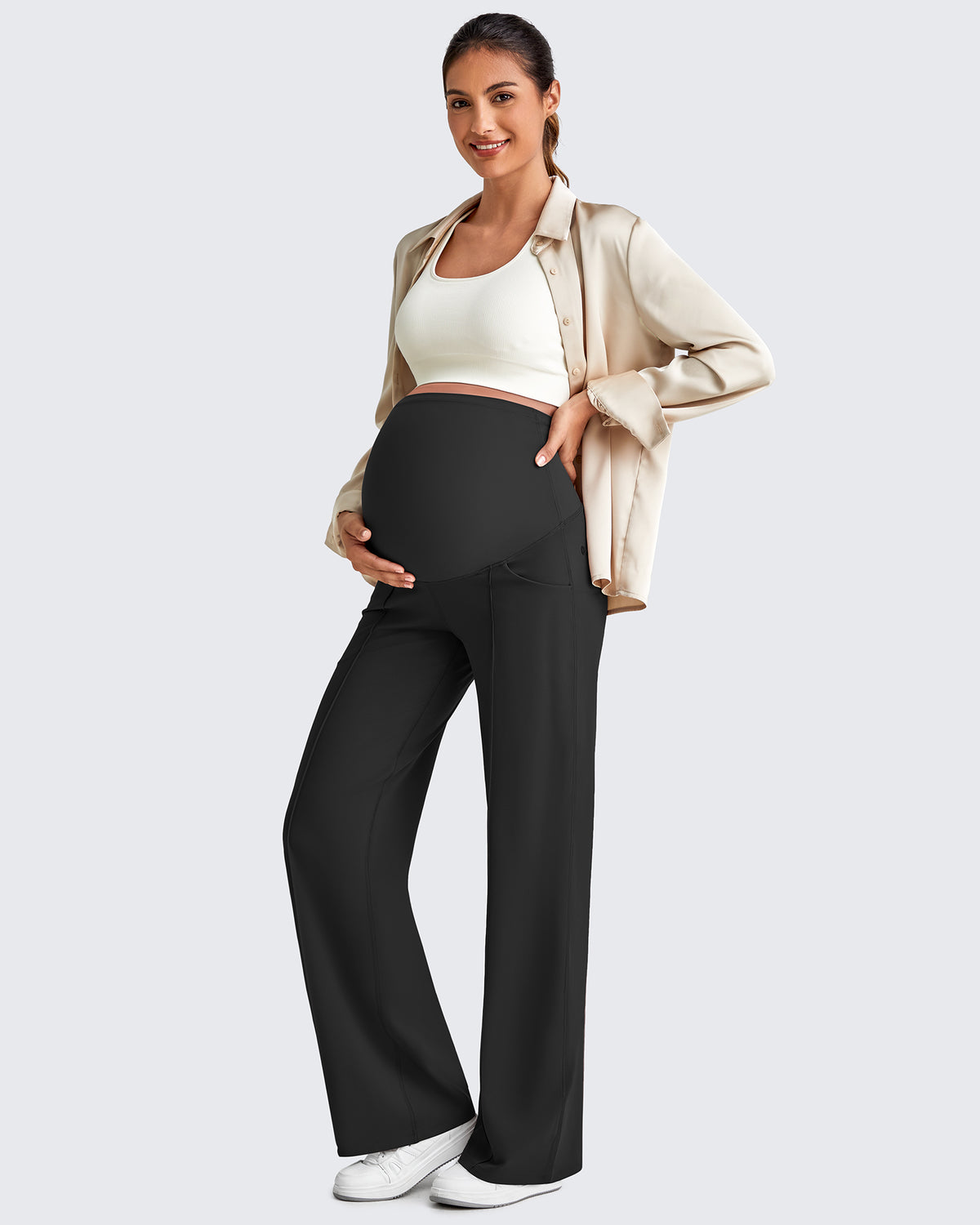 G4Free Activewear - Wide Leg Pockets Front Pleats Maternity -GF25JY414AA-S-GF25JY449AA-S-GF25JY450AA-S-GF25JY414AB-M-GF25JY449AB-M