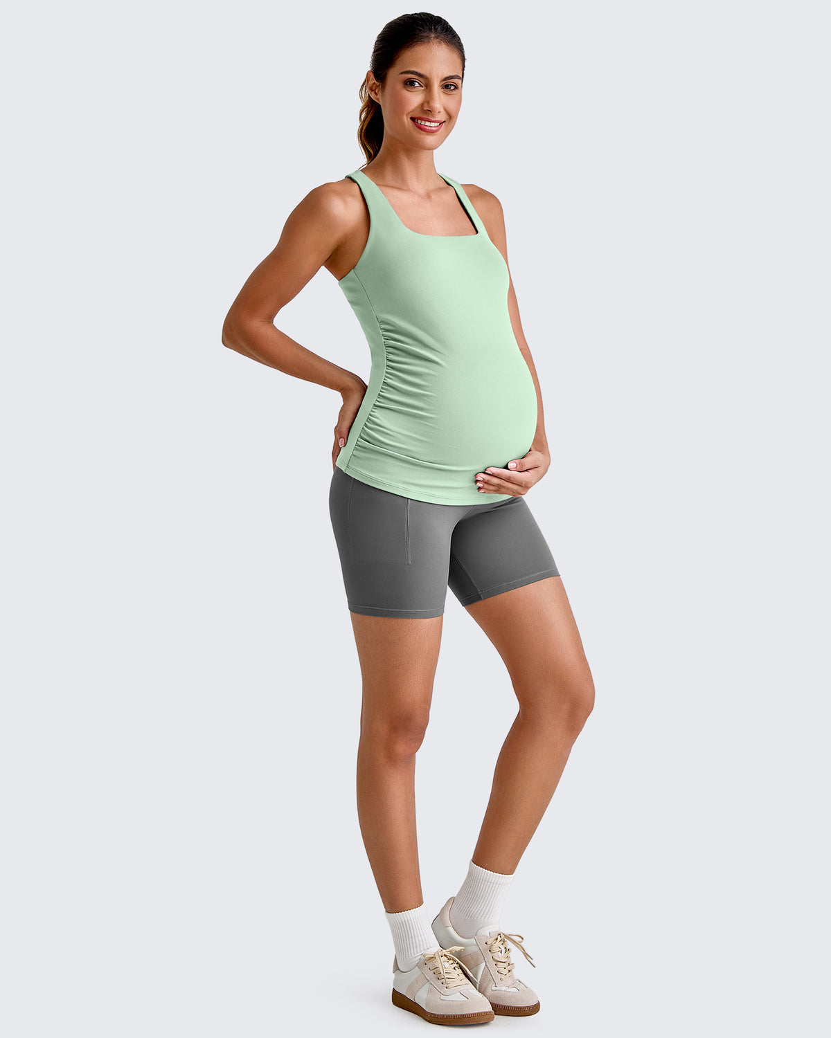 G4Free Activewear - Square Neck Ruched Pregnancy Workout Tanks -GF25LY415IA-S-GF25LY415IB-M-GF25LY415IC-L-GF25LY415ID-XL-GF25LY415IF-XS