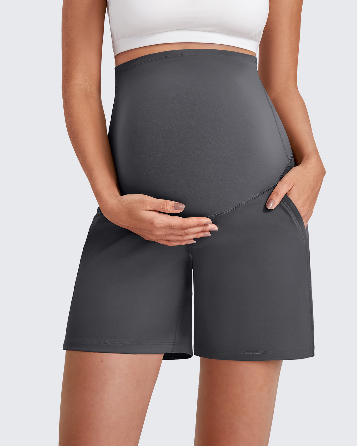 G4Free Activewear - Over The Belly Pregnancy Athletic Shorts 6'' -GF25EY556AF-XS-GF25EY556AA-S-GF25EY556AB-M-GF25EY556AC-L-GF25EY556AD-XL