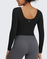 G4Free Activewear - BareFeel Slim Scoop Neck Open Back Long Sleeve -GF24B233AA-S-GF24B233AB-M-GF24B233AC-L-GF24B233AD-XL-GF24B233AF-XS
