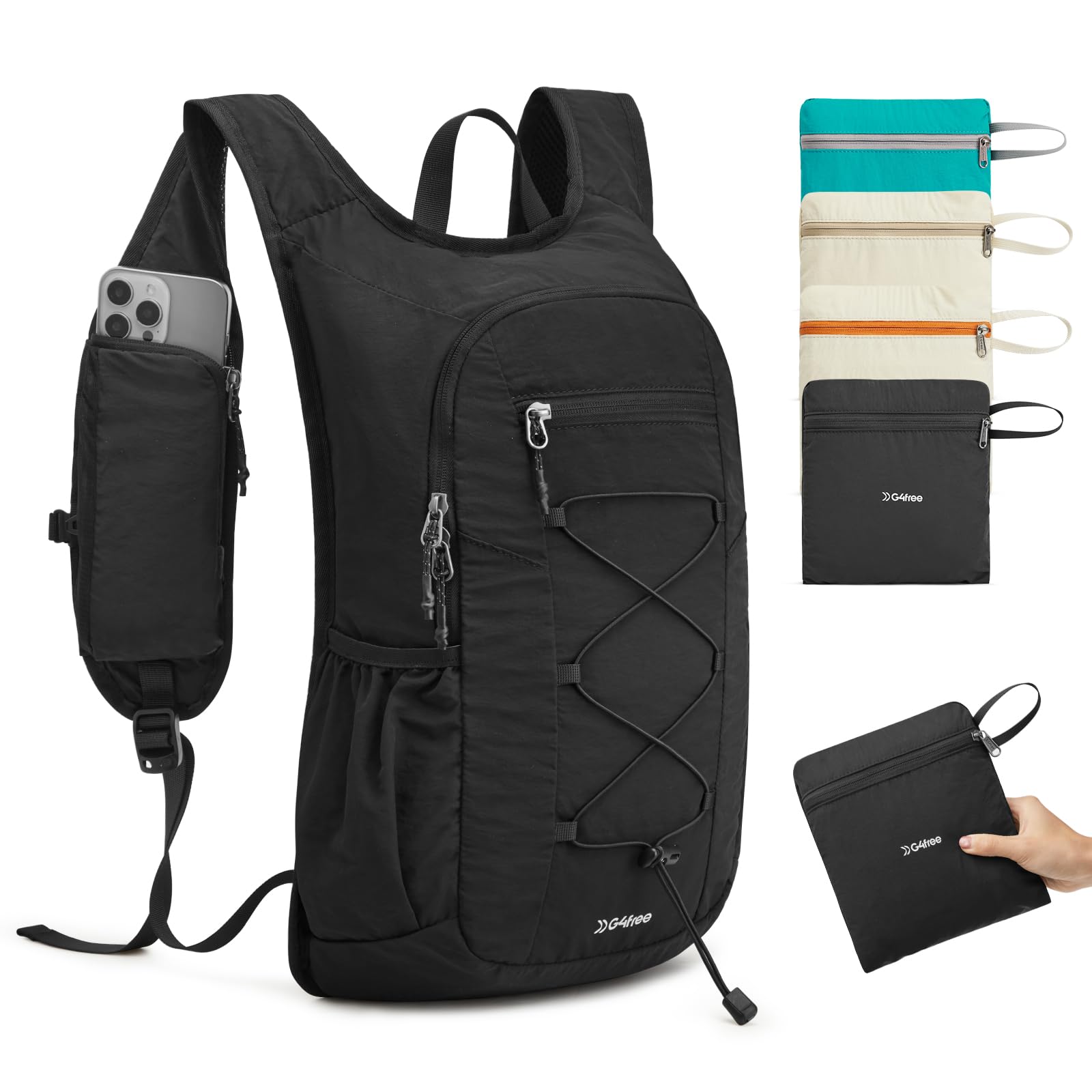 backpack for hiking packable straps G4Free Lightweight Hiking Backpack 20L – Foldable Daypack with Phone Pocket Orange+beige
