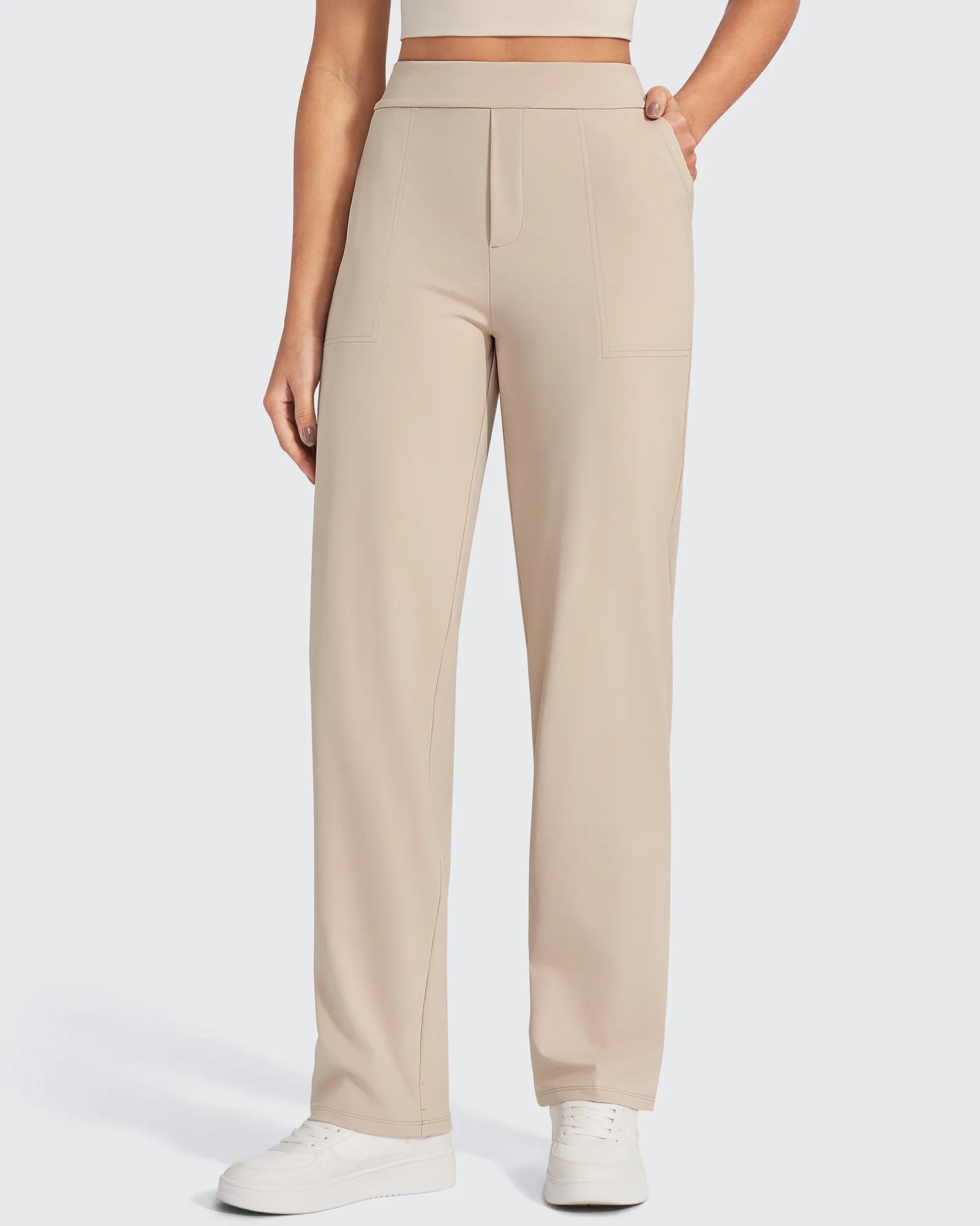 HighWaist Straight Work Pants with Pockets Tailored Office Trousers Grey Sage / M HighWaist Straight Work Pants with Pockets Tailored Office Trousers Grey Sage / M