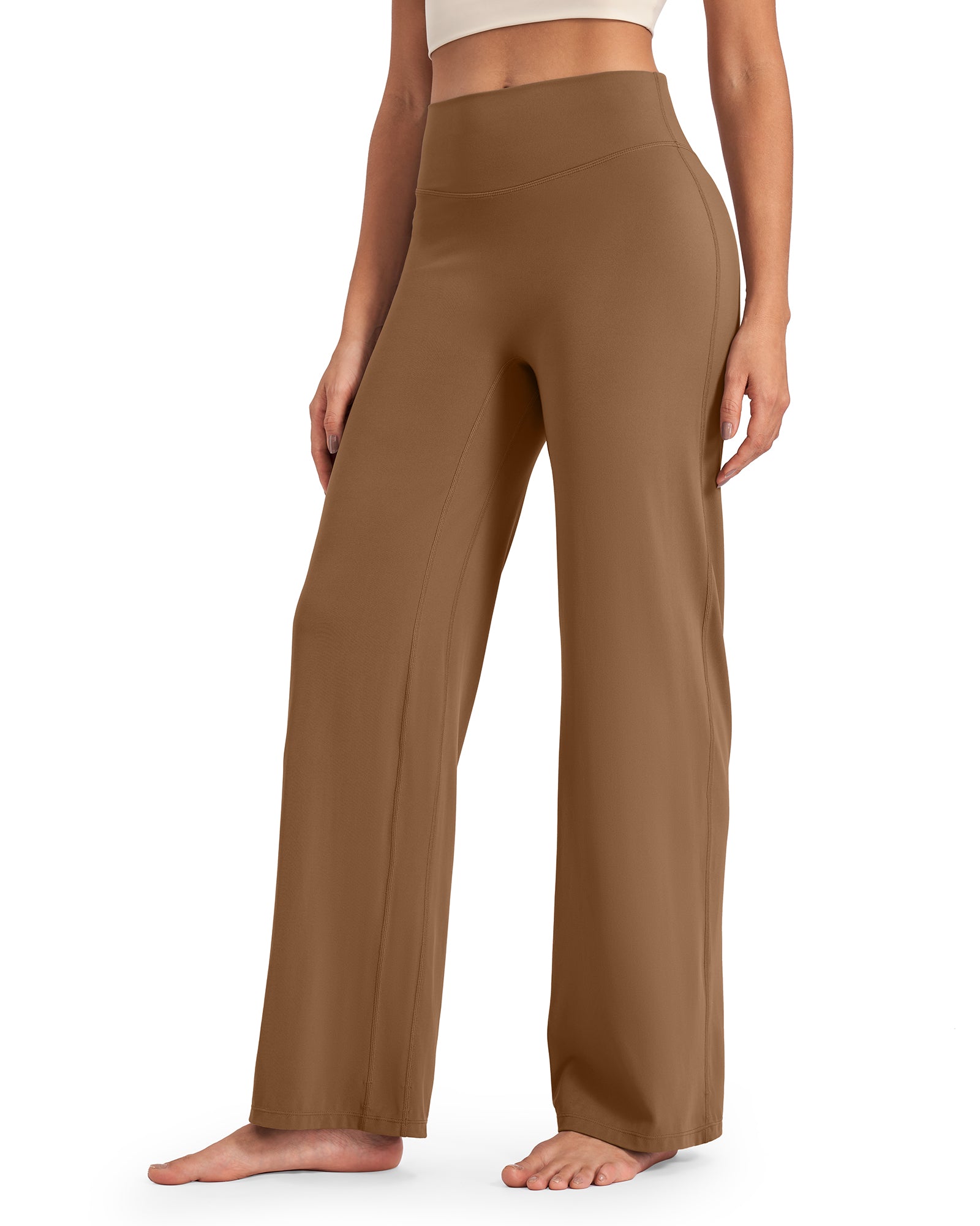 G4Free Activewear BareFeel Wide Leg High-Waisted Pants 33'' #Dark coffee / S-Dark coffee / M-Dark coffee / L-Dark coffee / XL-Dark coffee / XXL-Bean Green / S-Bean Green / M-Bean Green / L-Bean Green / XL-Bean Green / XXL