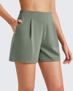 G4Free Activewear - Bizcasual High-Rise Pleated Work Shorts 5'' -GF25E395FA-S-GF25E395FB-M-GF25E395FC-L-GF25E395FD-XL-GF25E395FE-XXL
