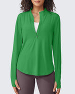 Quick Dry High Neck Sun Half Zip Tops