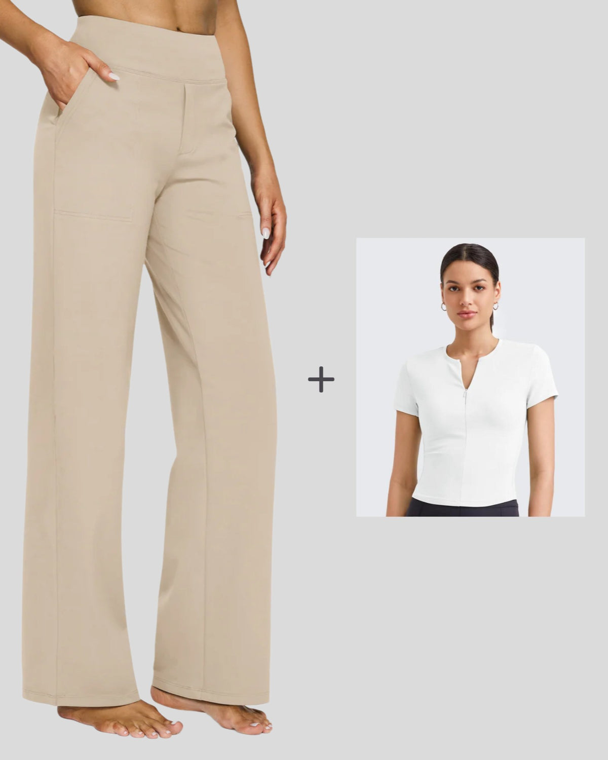 G4Free Activewear - Loose Business Casual Pants + BareFeel Half Zip Slim Fit Tops -GF23J183AF-XS+GF25K335DF-XS-GF23J172AF-XS+GF25K335DF-XS-GF23J184AF-XS+GF25K335DF-XS-GF23J183AA-S+GF25K335DA-S-GF23J172AA-S+GF25K335DA-S