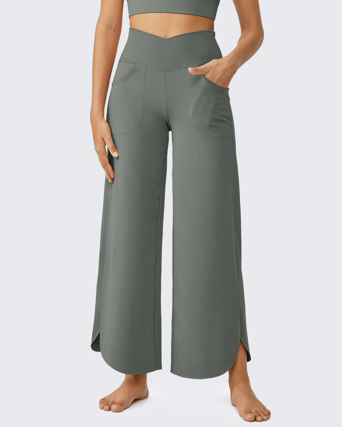 G4Free Activewear - Wide Leg Cross High-Waist Capri Pants 29 -GF24J196AA-S-GF24J196AB-M-GF24J196AC-L-GF24J196AD-XL-GF24J196AE-XXL