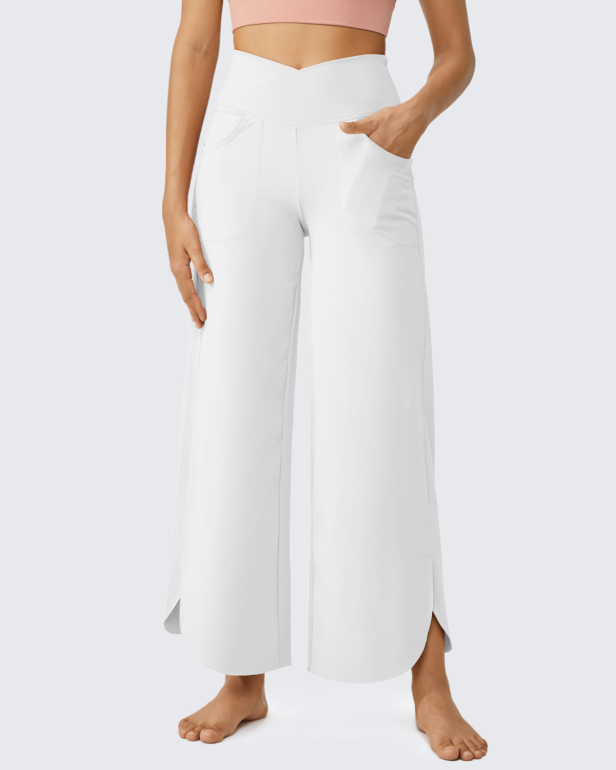 G4Free Activewear - Wide Leg Cross High-Waist Capri Pants 29 -GF24J196AA-S-GF24J196AB-M-GF24J196AC-L-GF24J196AD-XL-GF24J196AE-XXL