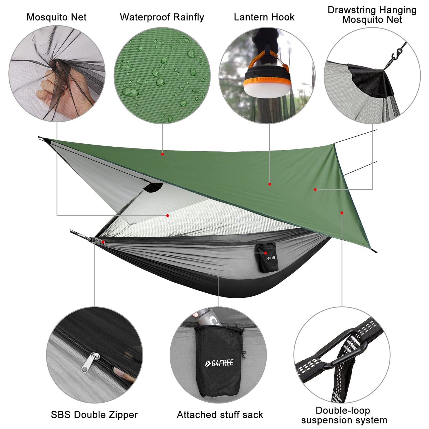 G4Free Camping Hammock with Net and Rain Fly