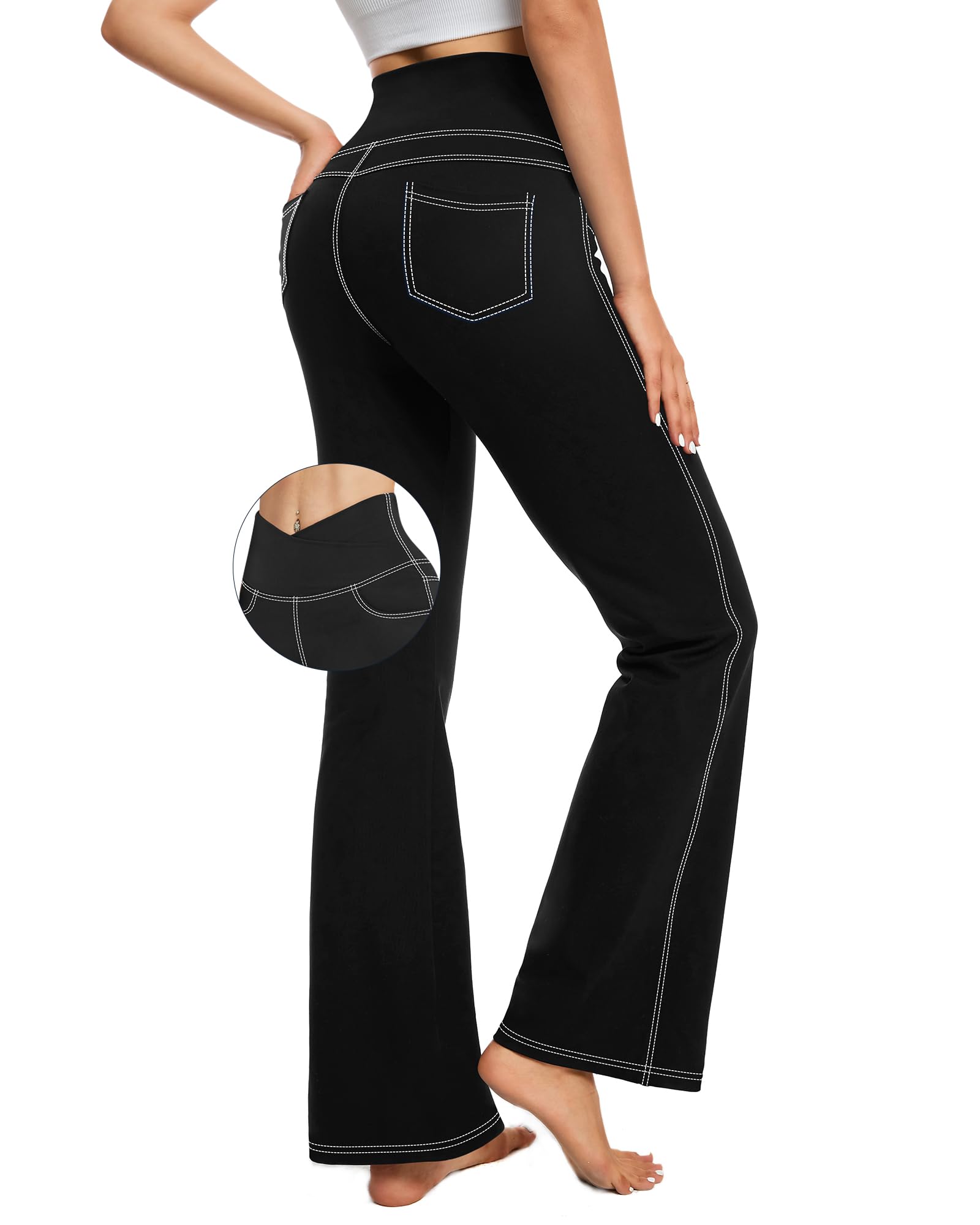 G4Free Activewear Casual Crossover High-Waist Flare Pants # Black