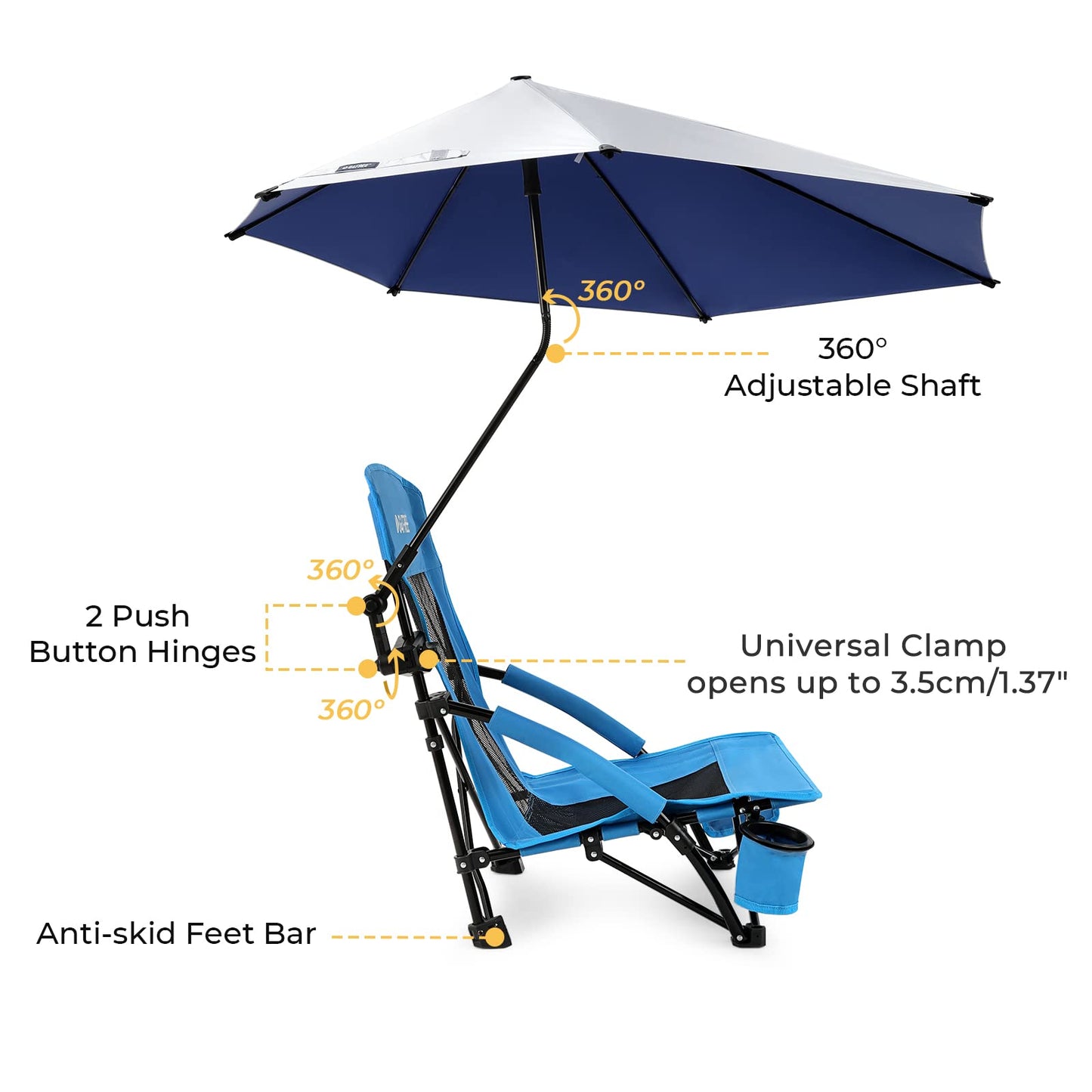 G4Free Beach Chair with UPF 50+ Adjustable Beach Umbrella