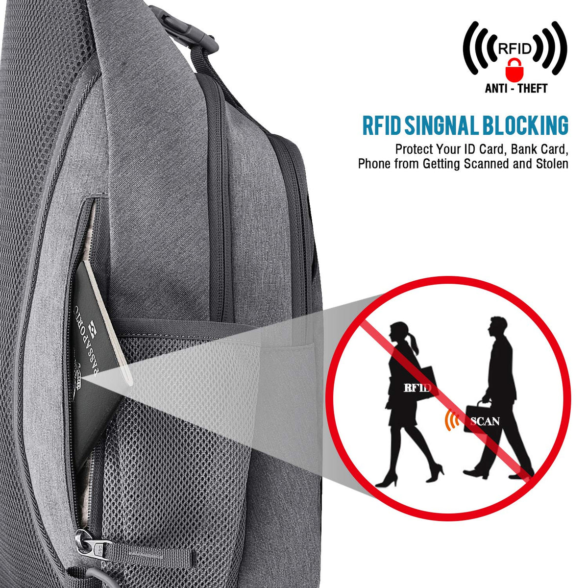G4Free Activewear - G4Free RFID Blocking Sling Bag -D02V743S-D02V743A-D02V743P-D02V743N-D02V743B