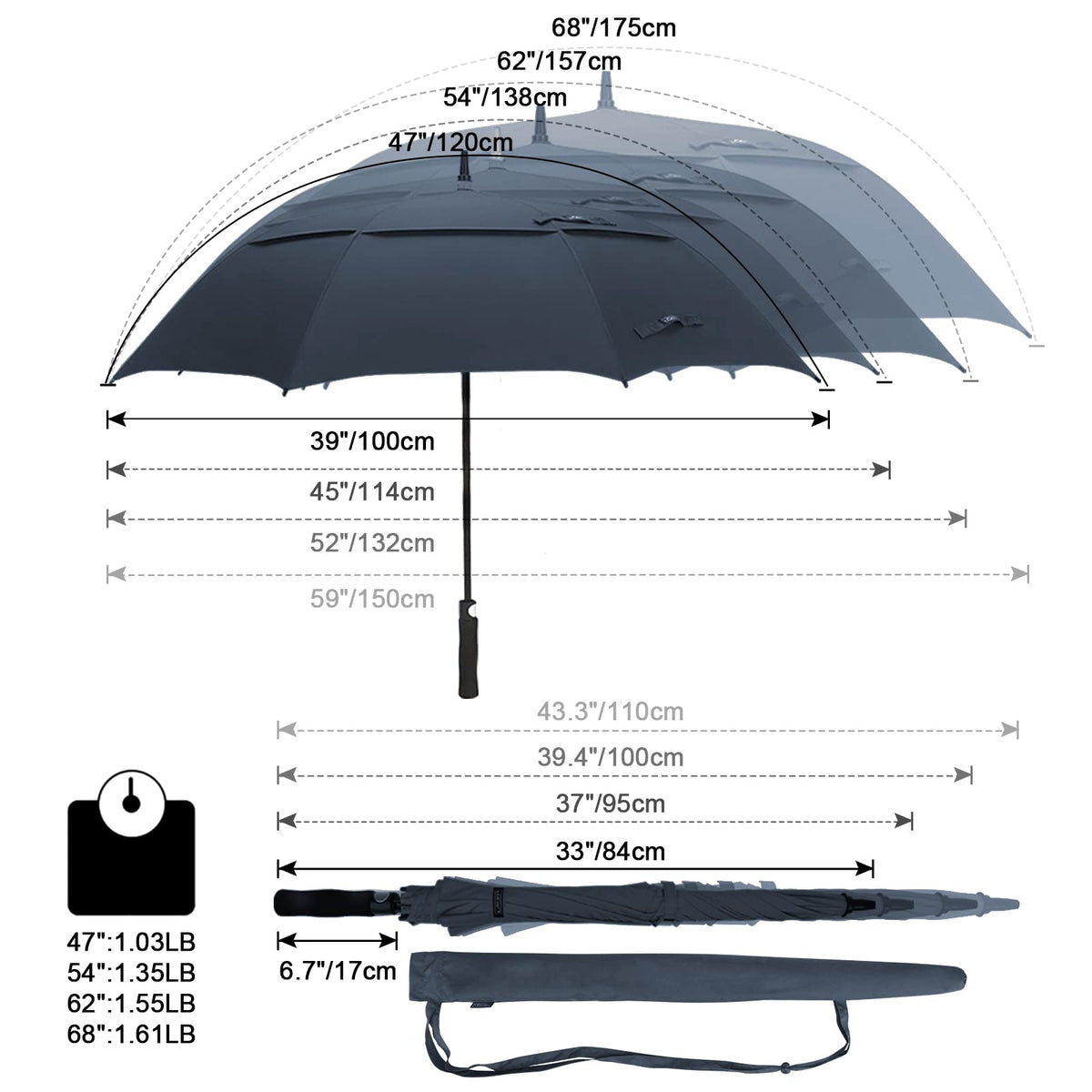 G4Free G4Free Automatic Open Golf Umbrella Double Canopy Vented Stick Umbrellas