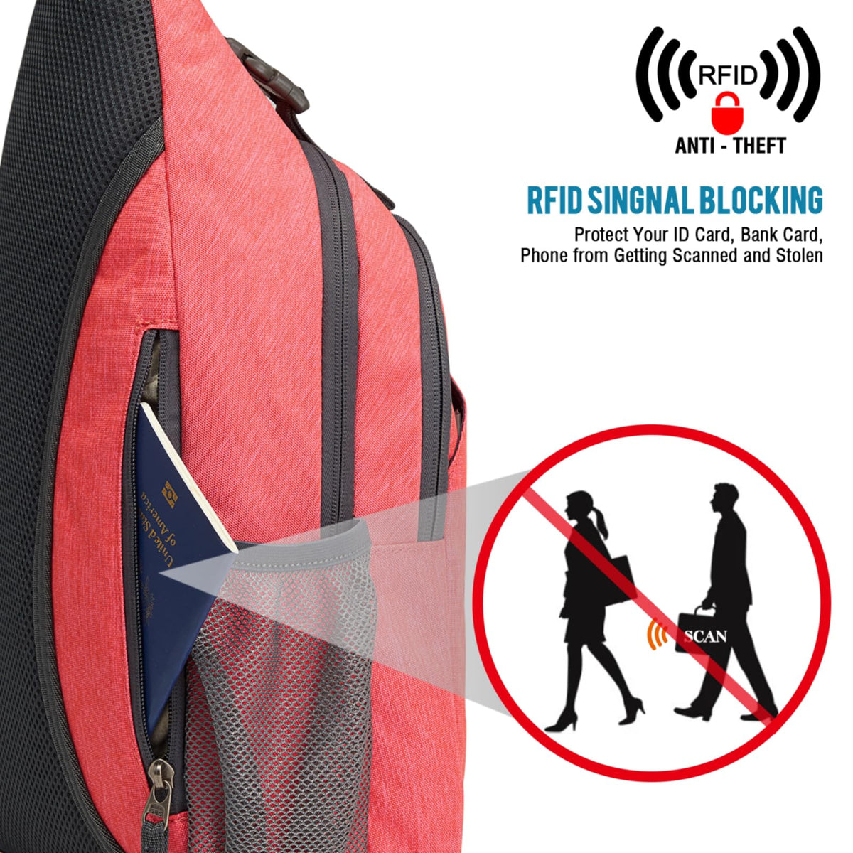 G4Free Activewear - G4Free RFID Blocking Sling Bag -D02V743S-D02V743A-D02V743P-D02V743N-D02V743B