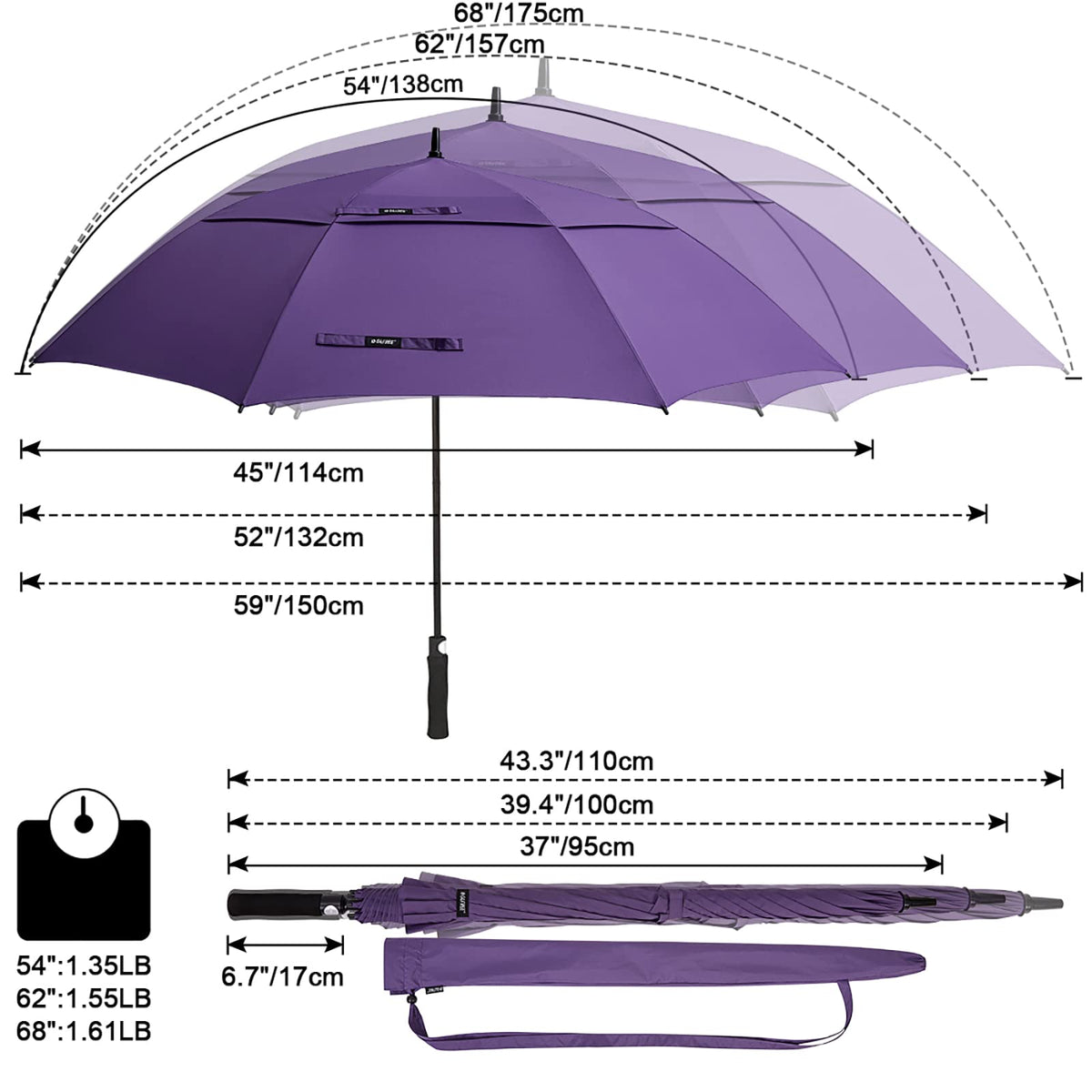 G4Free G4Free Automatic Open Golf Umbrella Double Canopy Vented Stick Umbrellas