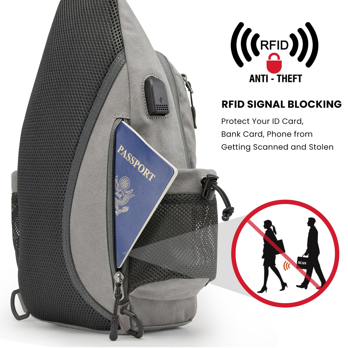 G4Free Activewear - G4Free Anti-Theft Canvas Sling Bag with USB Port -TN22B159A-TN22B159F-TN22B159E-TN22B159D-TN22B159C