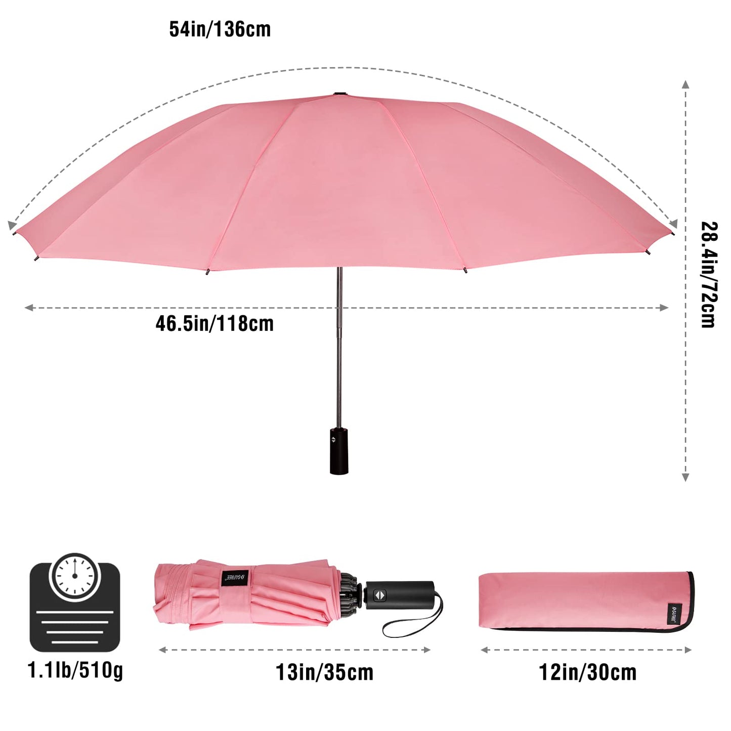 G4Free UPF 50+ UV Protection 54 Inch Large Reverse Travel Umbrella