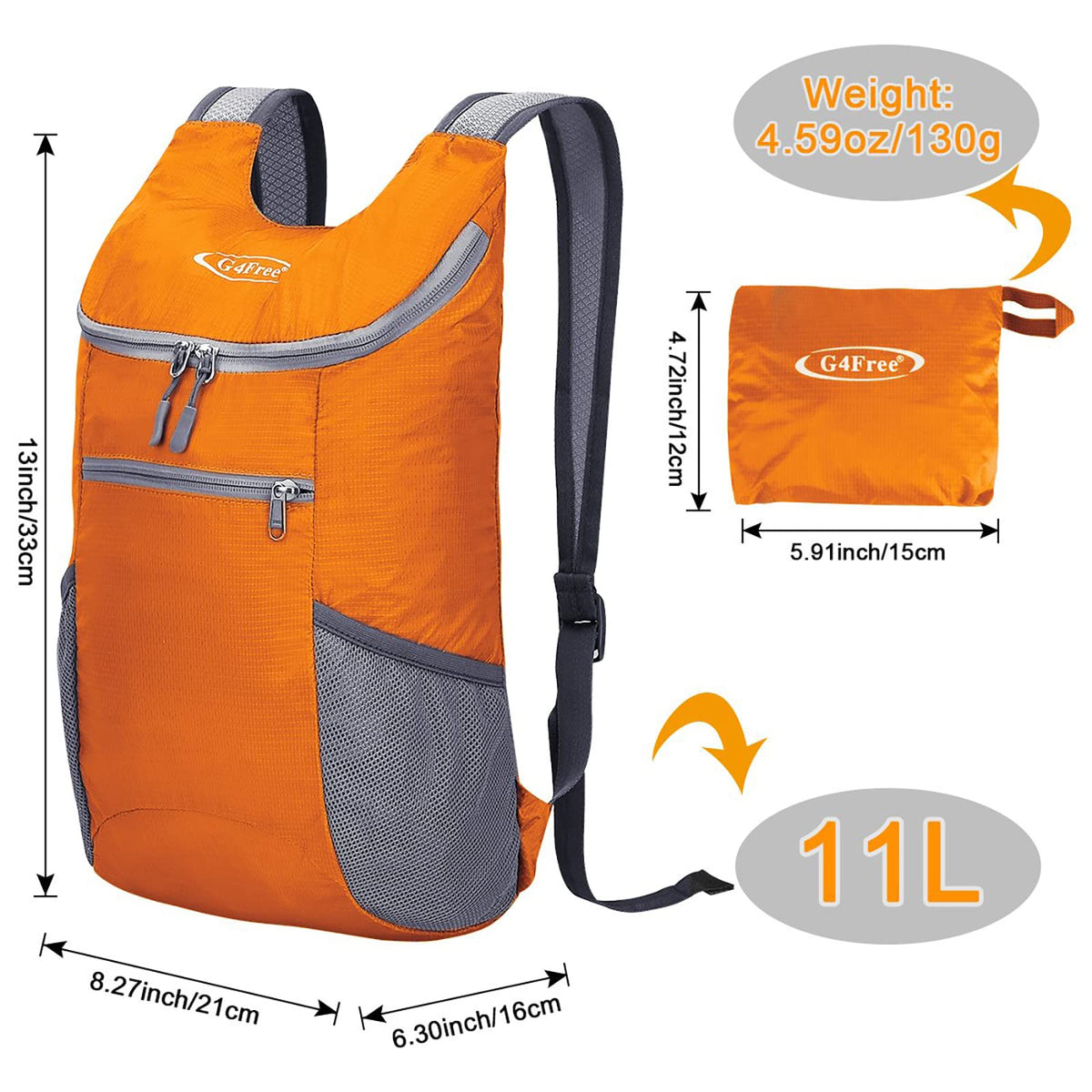 G4Free Activewear - G4Free 11L Lightweight Hiking Backpack for Men And Women -D02V543A-D02V543R-D02V543B-D02V543P-D02V543V