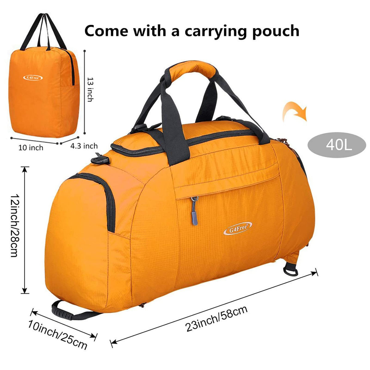 G4Free G4Free 40L 3-Way Duffle Bag Backpack Gym Bag