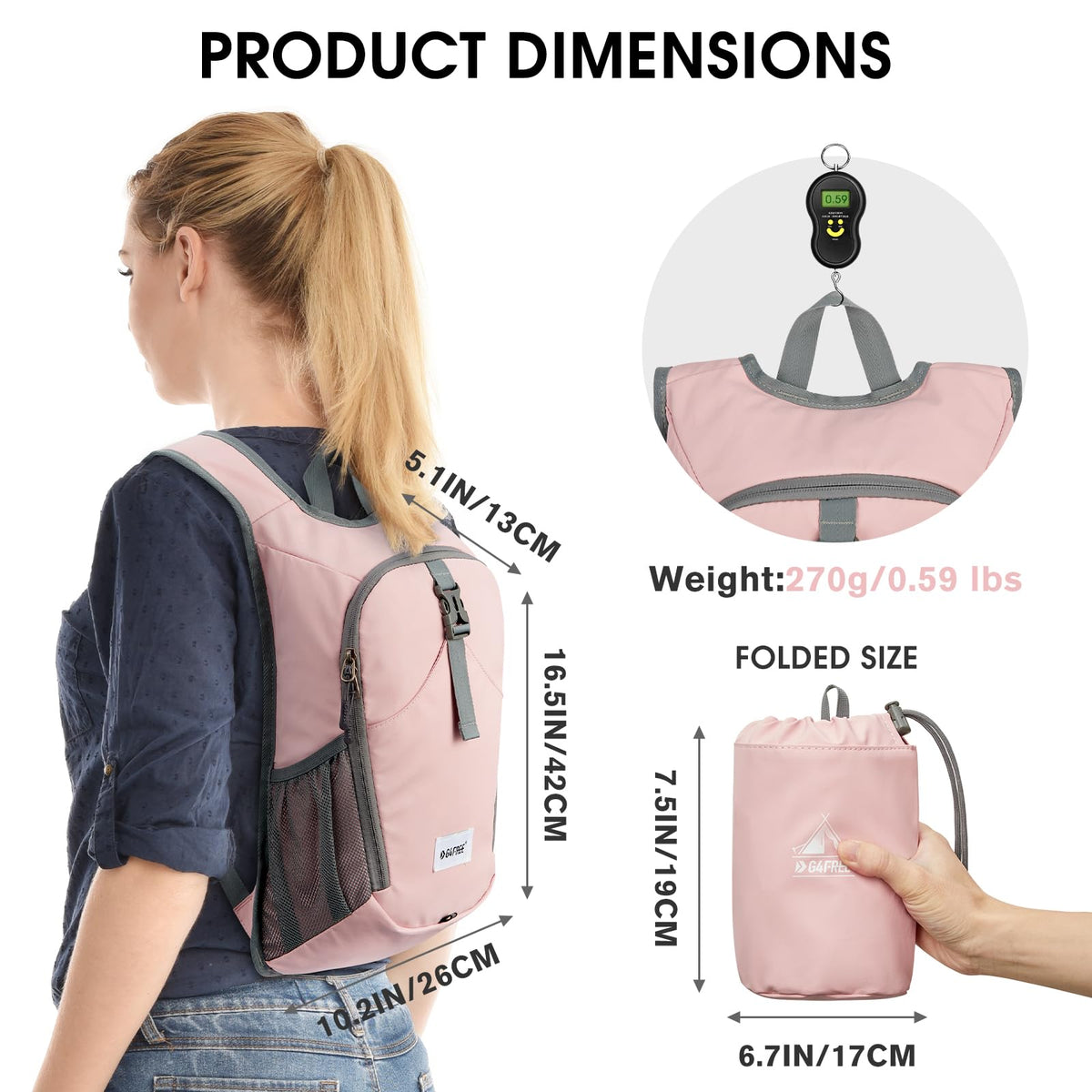 G4Free Activewear - G4Free 10L Lightweight Small Hiking Backpack -TN23B228A-TN23B228C-TN23B228B