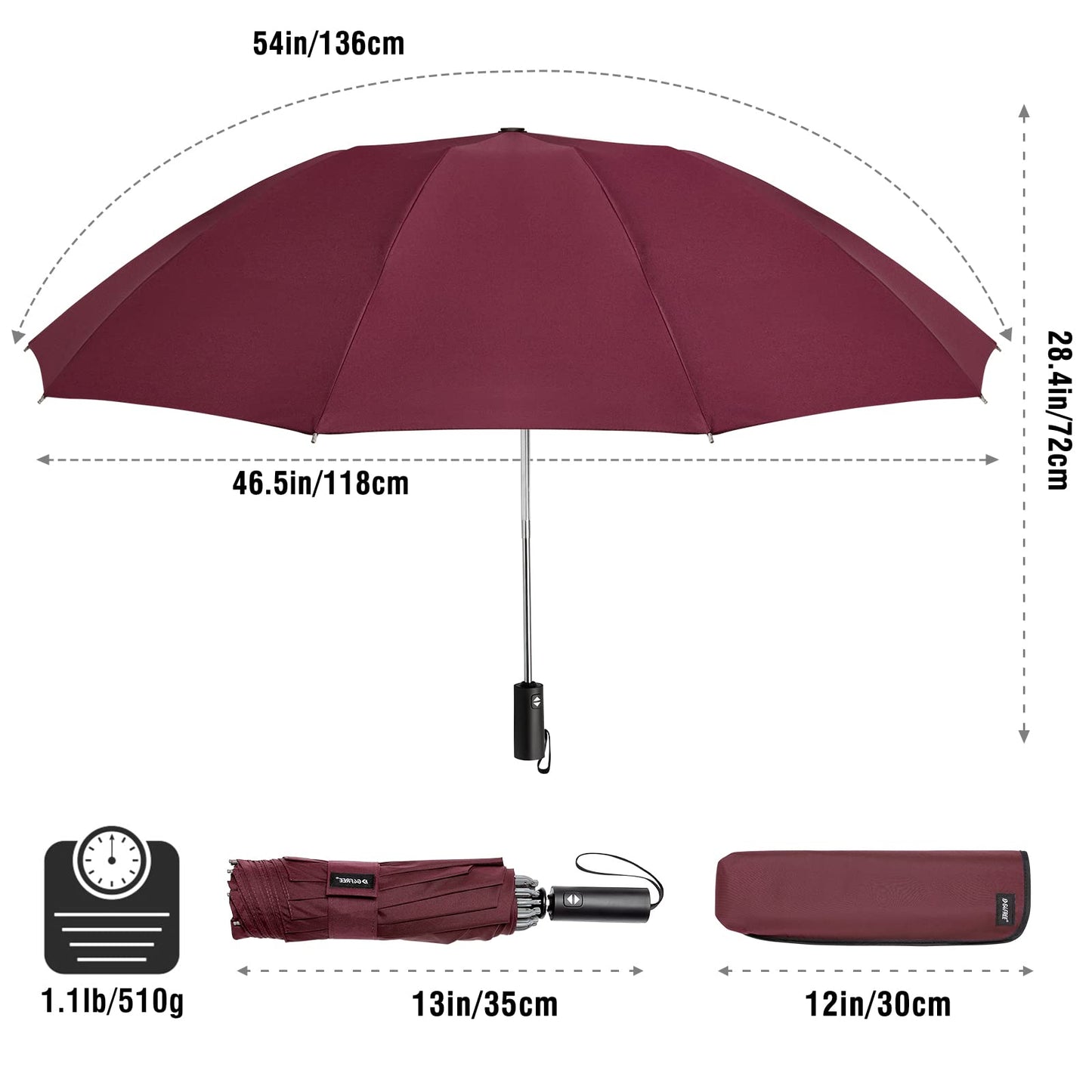 G4Free UPF 50+ UV Protection 54 Inch Large Reverse Travel Umbrella