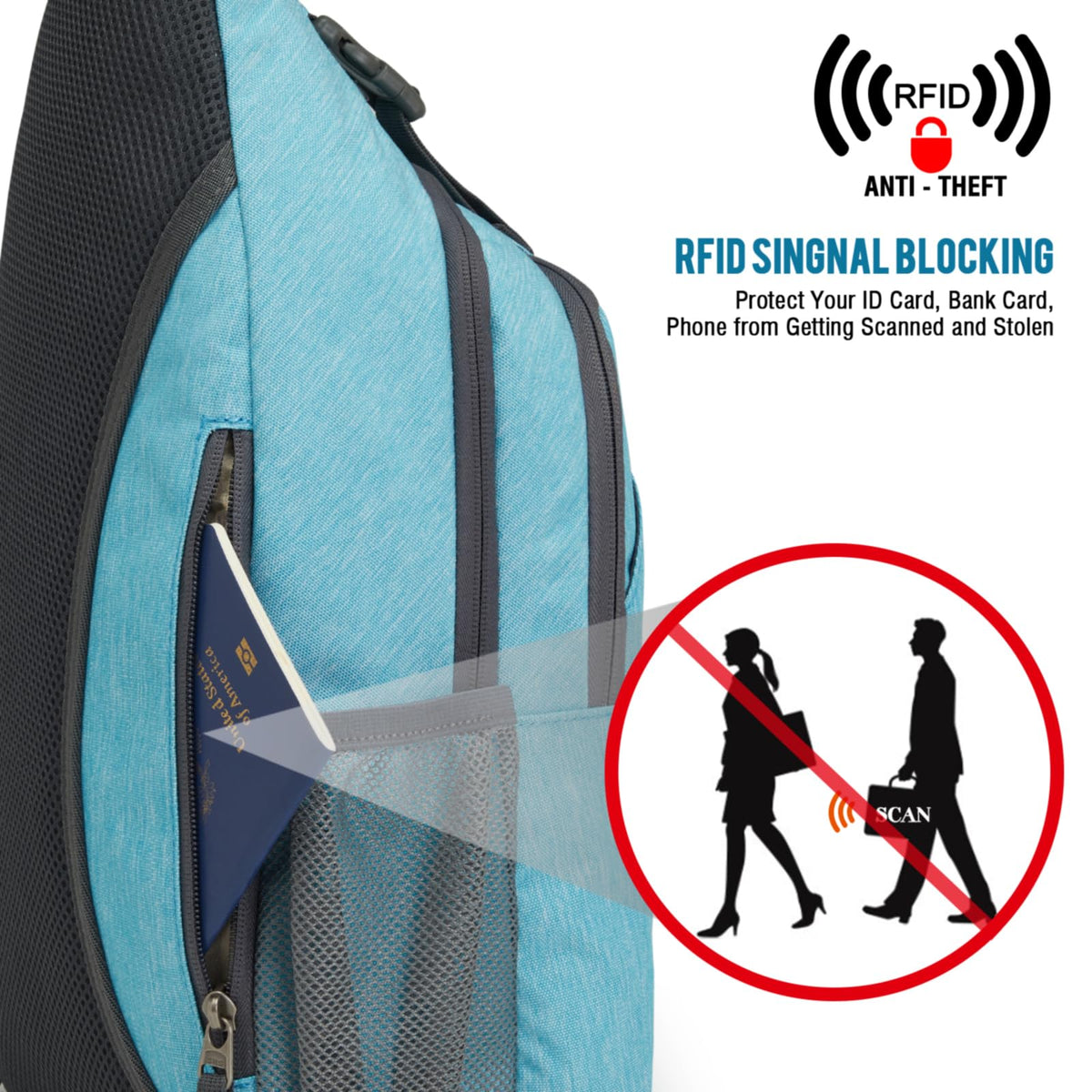 G4Free Activewear - G4Free RFID Blocking Sling Bag -D02V743S-D02V743A-D02V743P-D02V743N-D02V743B
