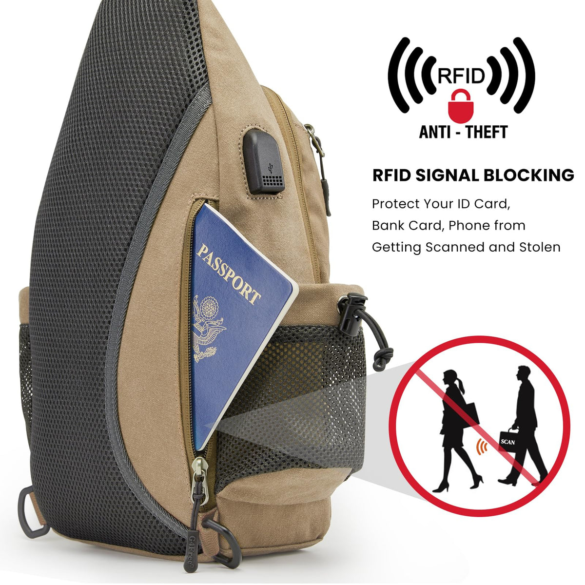 G4Free Activewear - G4Free Anti-Theft Canvas Sling Bag with USB Port -TN22B159A-TN22B159F-TN22B159E-TN22B159D-TN22B159C