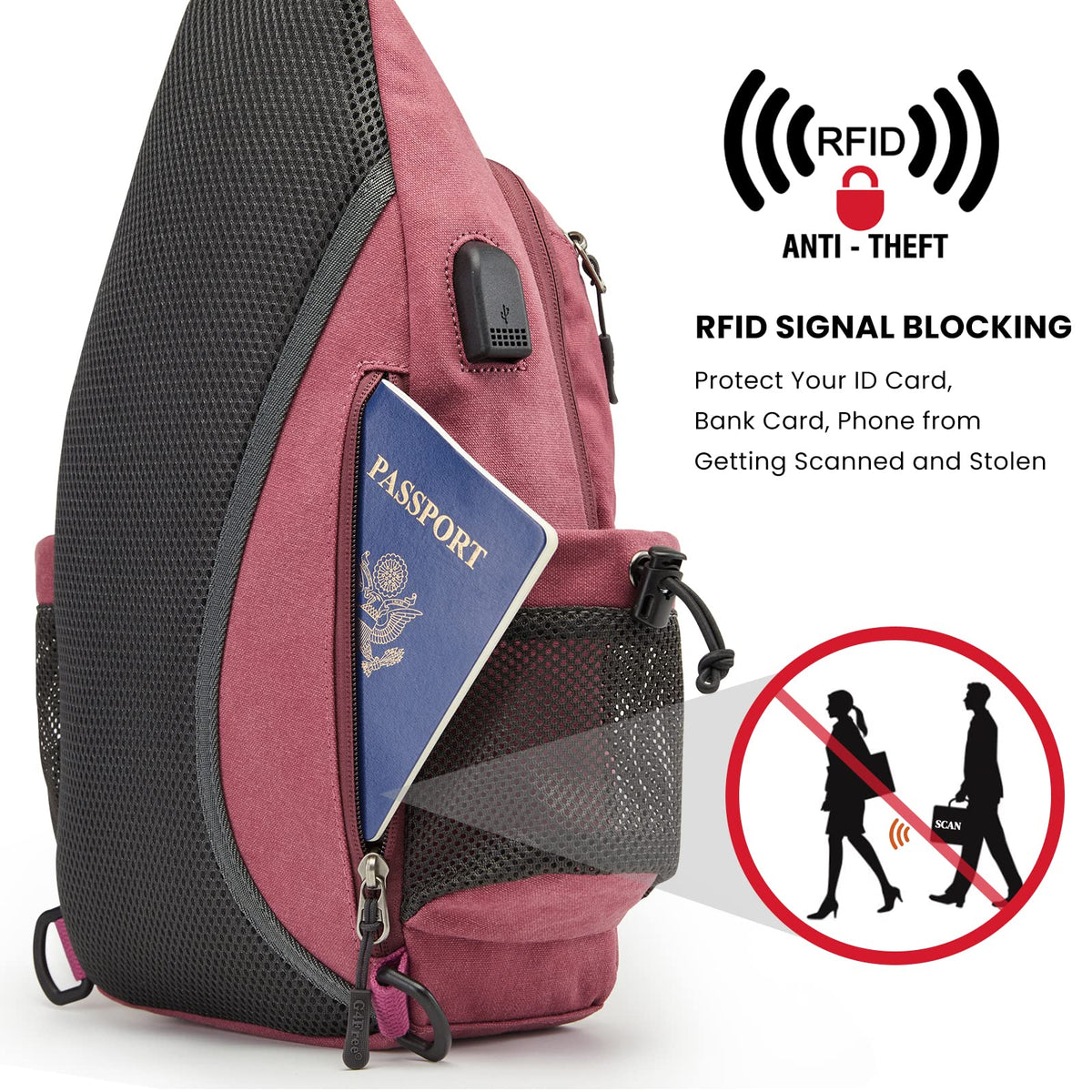 G4Free G4Free Canvas Sling Bag Crossbody Backpack with USB Charging Port & RFID Blocking