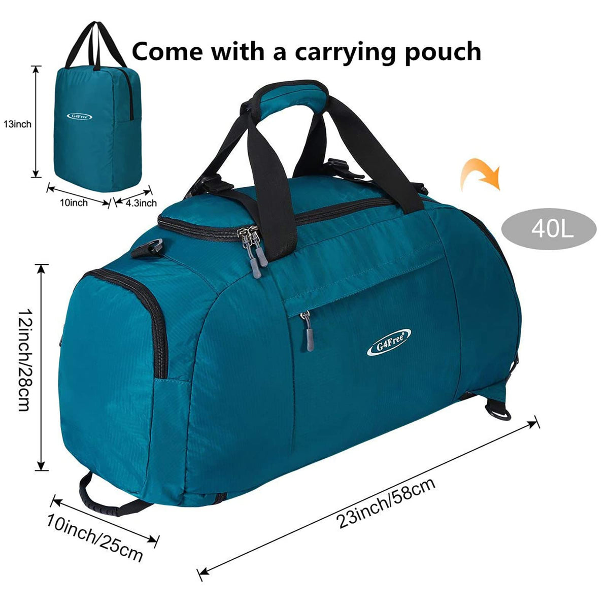 G4Free G4Free 40L 3-Way Duffle Bag Backpack Gym Bag