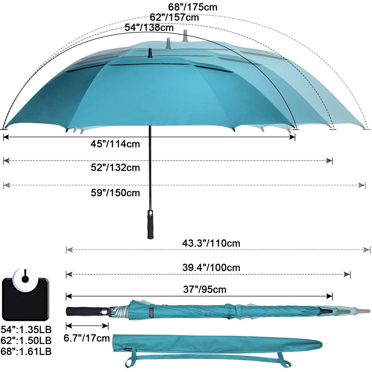 G4Free Activewear - G4Free 54/62/68 Inch UV Protection Auto Open Double Canopy Sun Rain Umbrella -D02V686A-D02V682A-D02V558A-D02V686B-D02V682B