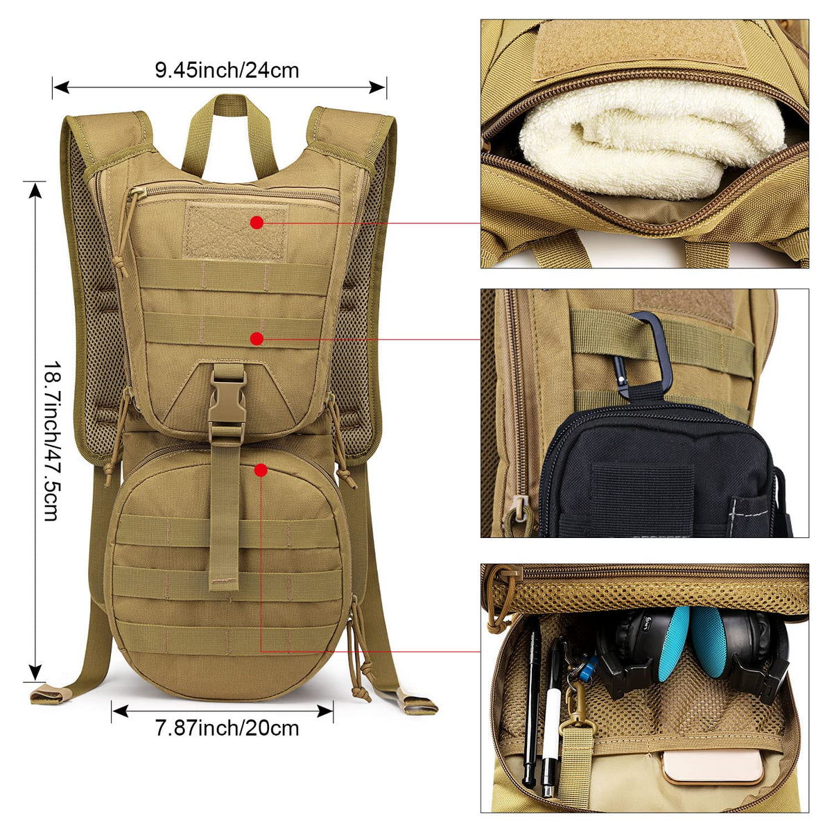 G4Free Activewear - G4Free Military Tactical Hydration Backpack with 3L Upgraded Bladder -D02V560A-D02V560B
