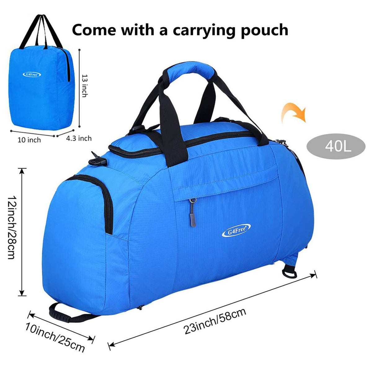 G4Free G4Free 40L 3-Way Duffle Bag Backpack Gym Bag