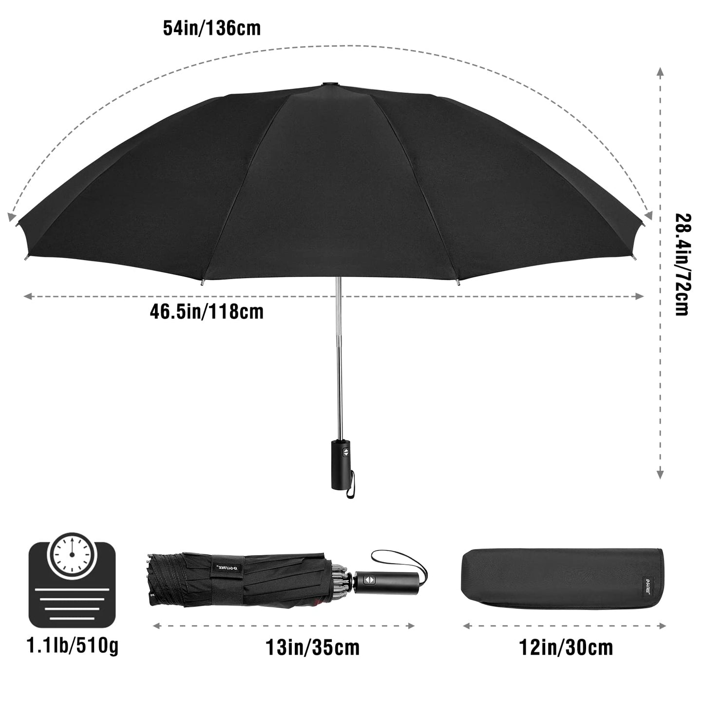 G4Free UPF 50+ UV Protection 54 Inch Large Reverse Travel Umbrella