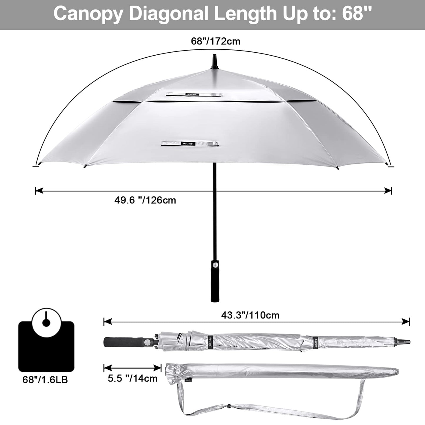 G4Free Extra Large Golf Umbrella 62/68 inch Vented Square Umbrella