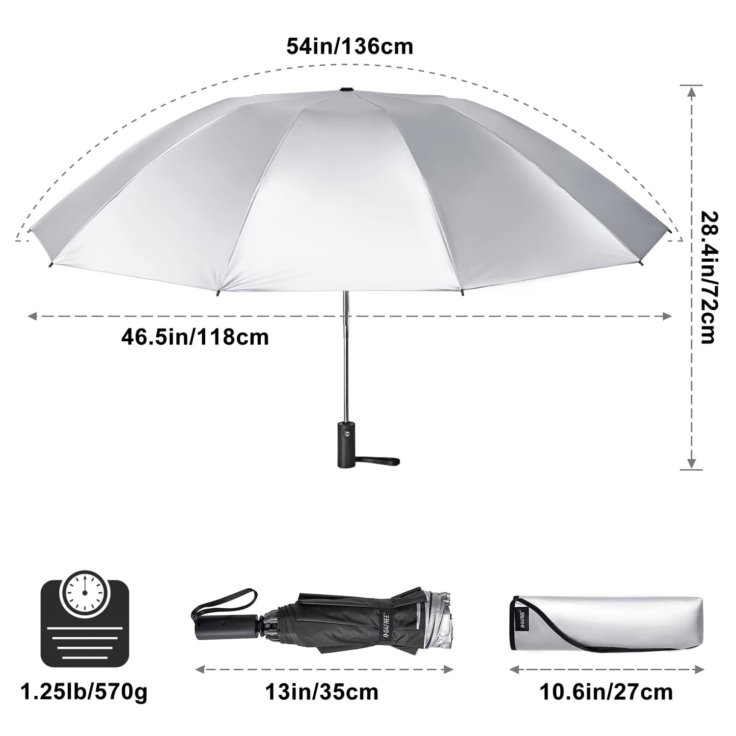 G4Free UPF 50+ UV Protection 54 Inch Large Reverse Travel Umbrella