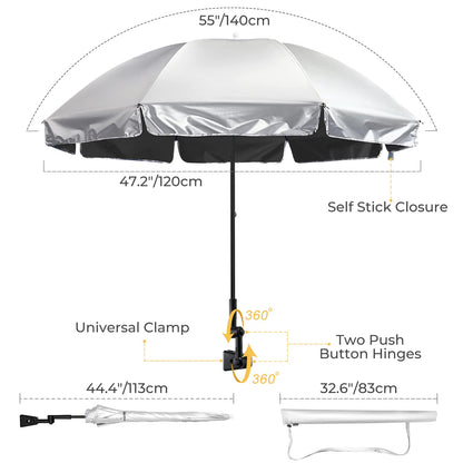G4Free UPF 50+ Universal Clamp On Umbrella Adjustable Outdoor UV Protection Beach Chair Umbrella for Strollers