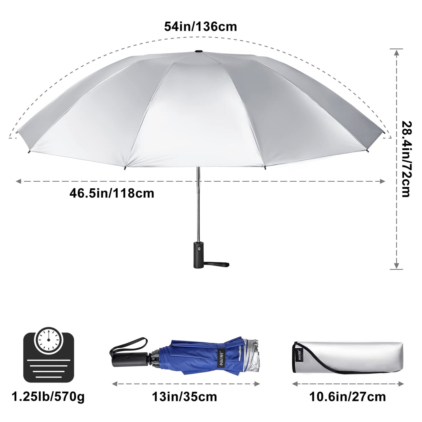 G4Free UPF 50+ UV Protection 54 Inch Large Reverse Travel Umbrella