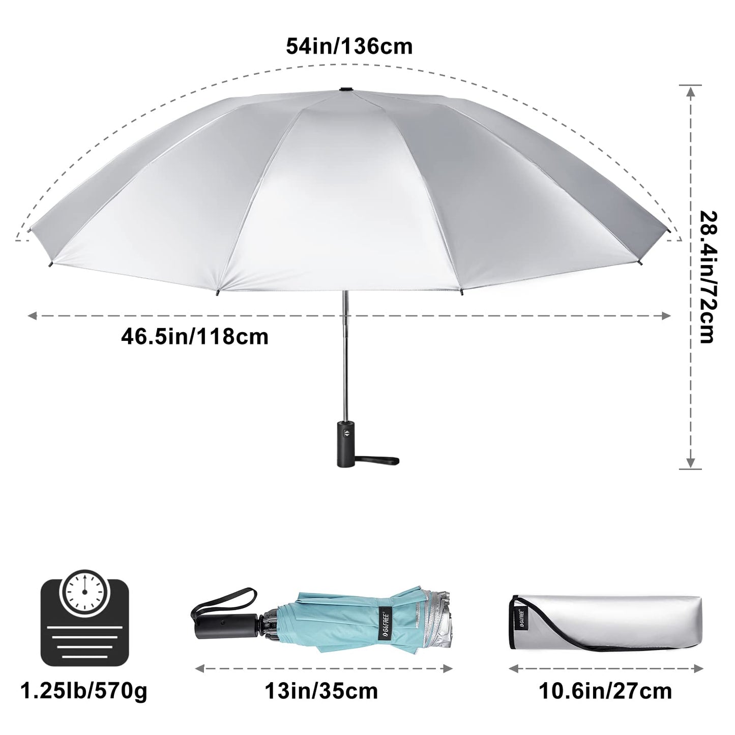 G4Free UPF 50+ UV Protection 54 Inch Large Reverse Travel Umbrella