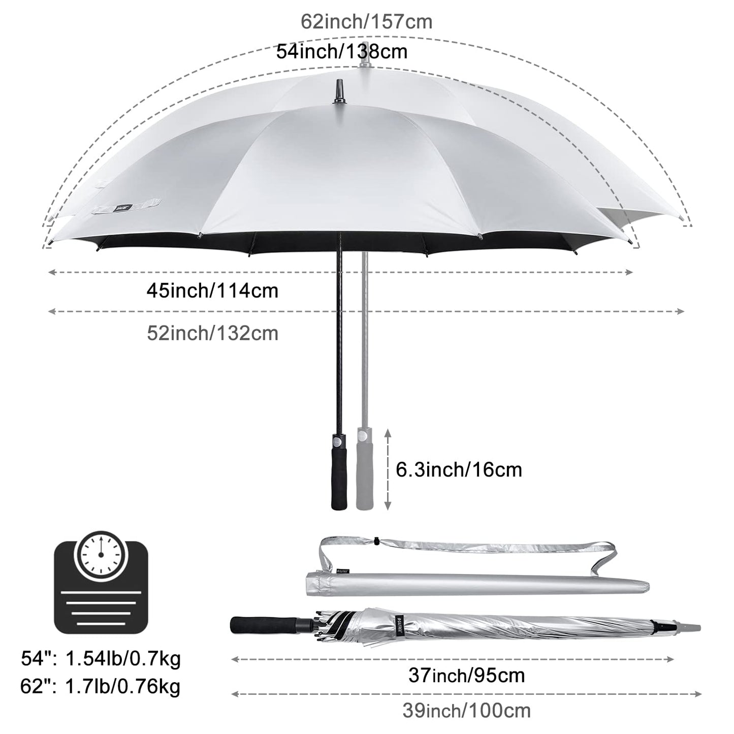 G4Free 54/62 Inch Windproof UV Protection Golf Umbrella