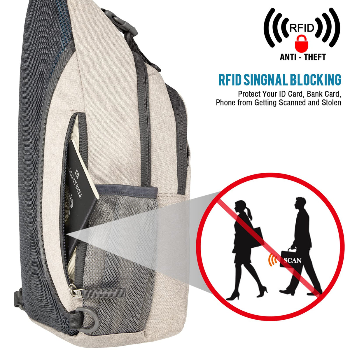 G4Free Activewear - G4Free RFID Blocking Sling Bag -D02V743S-D02V743A-D02V743P-D02V743N-D02V743B