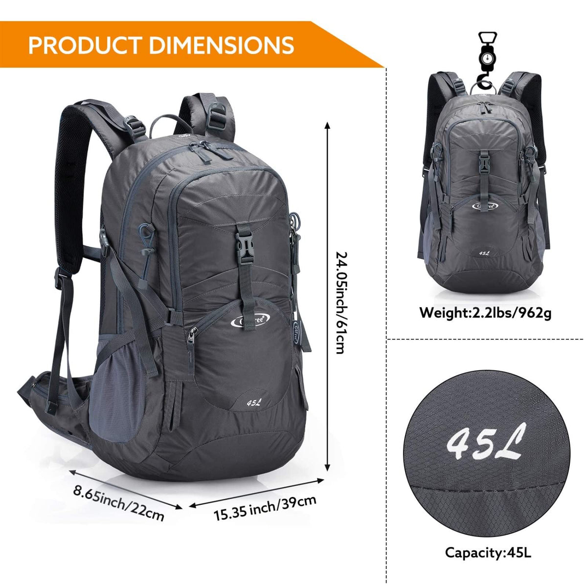 G4Free Activewear - G4Free 45L Waterproof Hiking Travel Backpack with Rain Cover -D02V648A-D02V648B-D02V648C-D02V648D