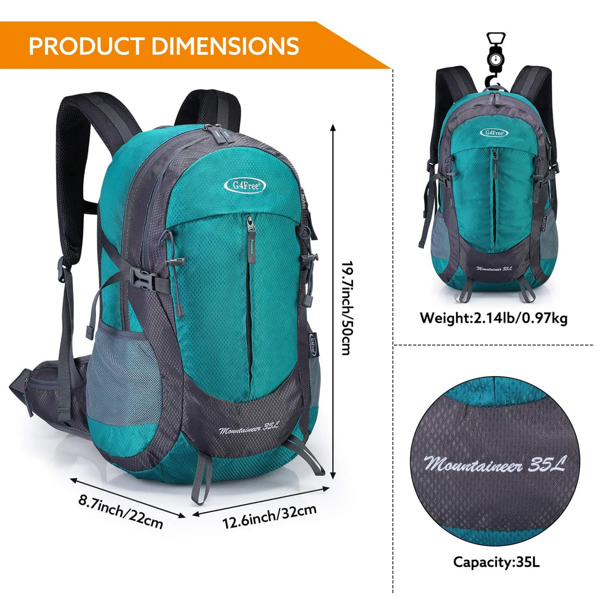 G4Free Activewear - G4Free 35L Outdoor Sports Travel Daypack with Rain Cover -D02V647A-D02V647C-D02V647D-D02V647F-D02V647B