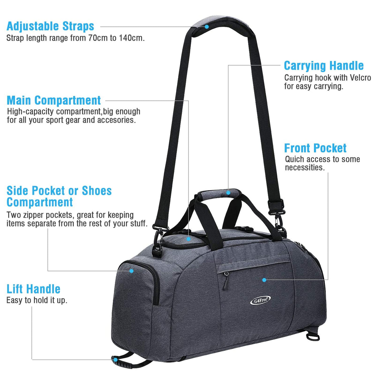 G4Free G4Free 40L 3-Way Duffle Bag Backpack Gym Bag