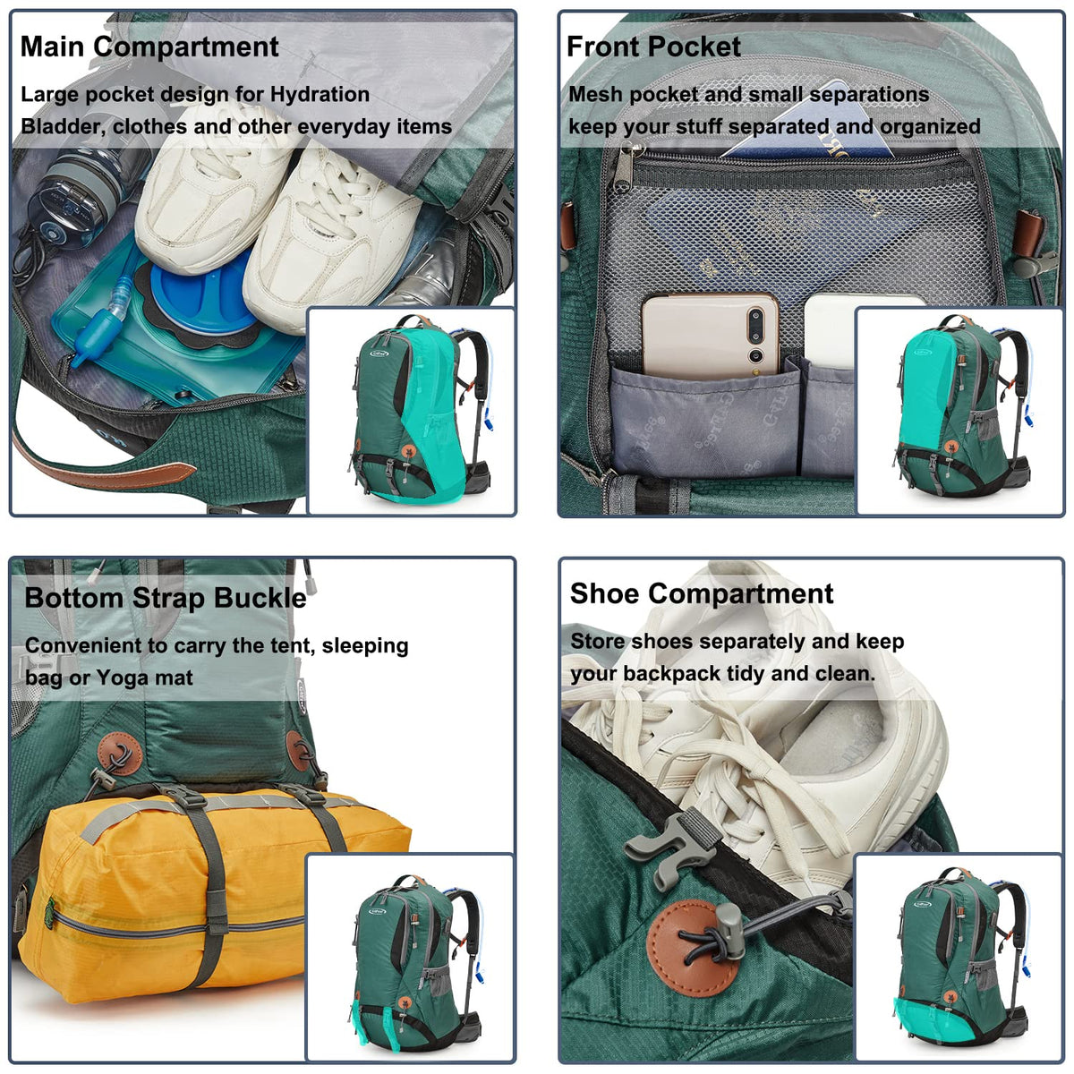 G4Free Activewear - G4Free 50L Waterproof Daypack with 2L BPA Free Bladder & Rain Cover -TN21B001A-TN21B001B-TN21B001F