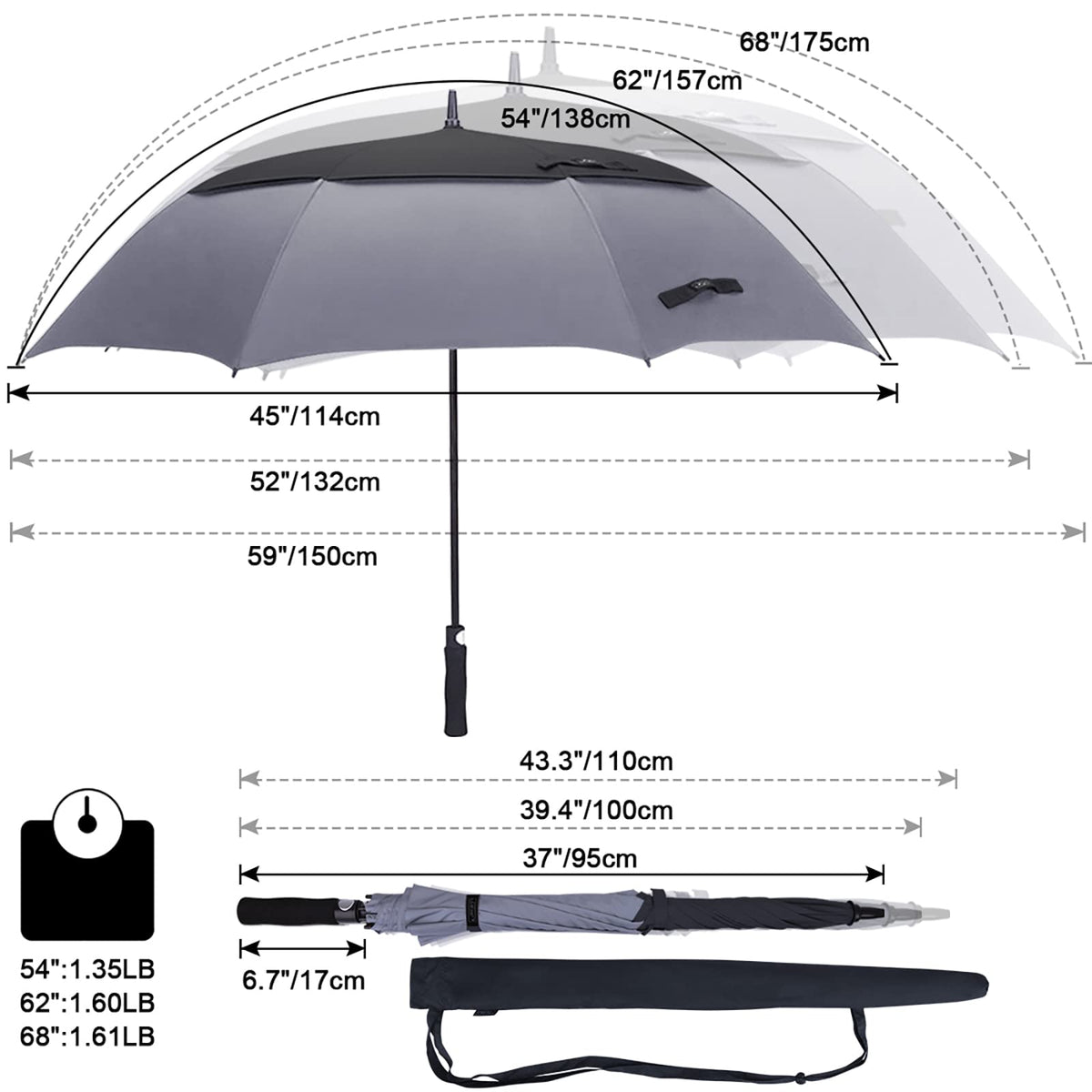 G4Free G4Free Automatic Open Golf Umbrella Double Canopy Vented Stick Umbrellas