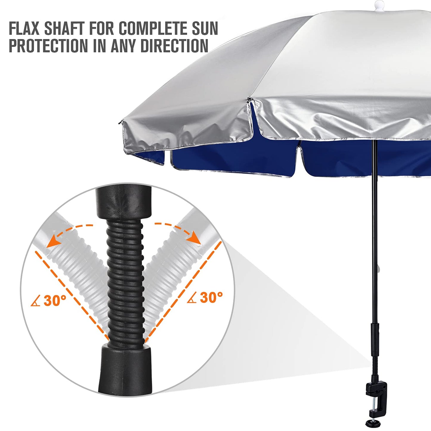 G4Free Universal Clamp On Umbrella Adjustable Outdoor UV Protection Beach Chair Umbrella