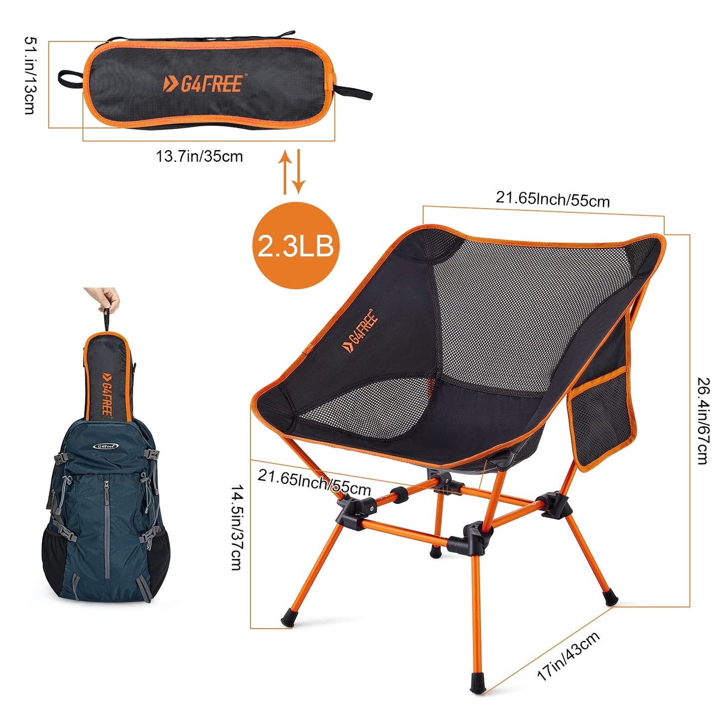 G4Free 2Pcs Folding Camping Chairs with Side Pockets Packable