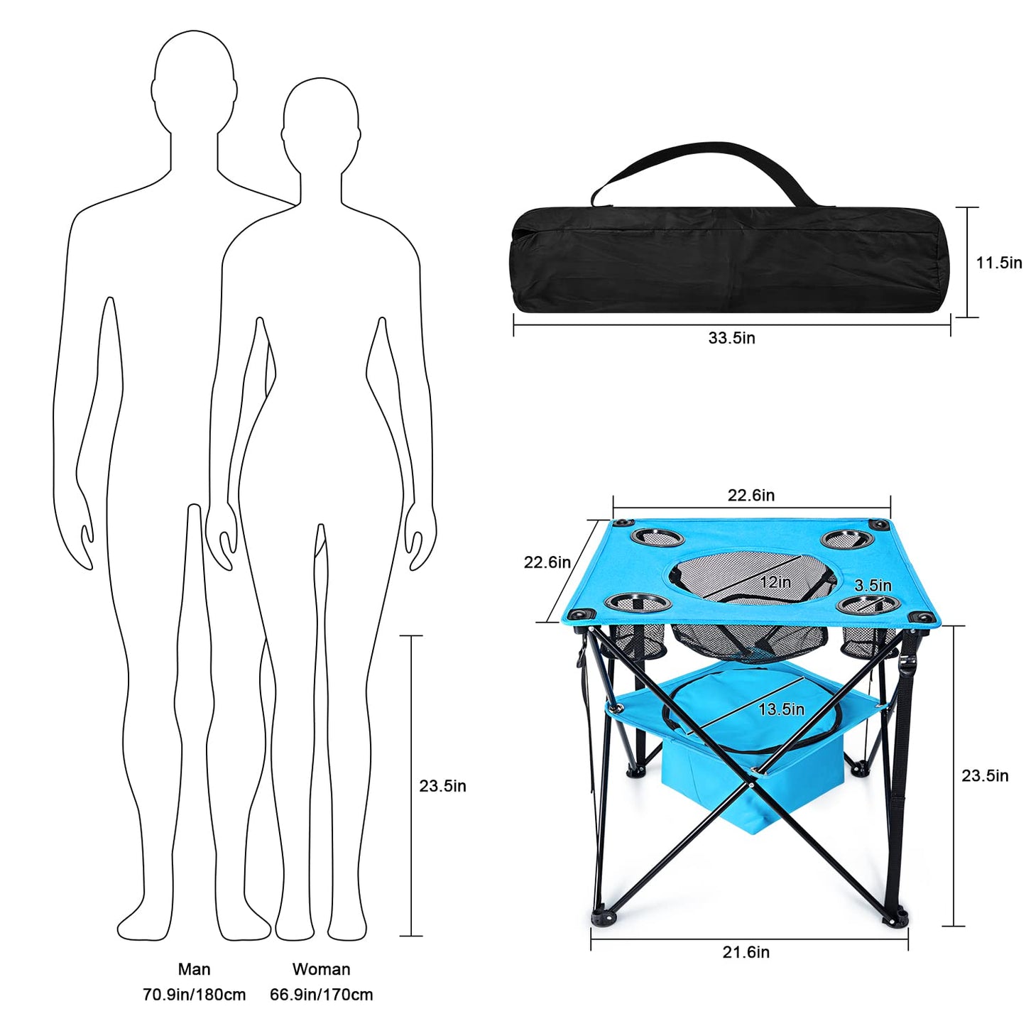 G4Free Canvas Camping Tables Portable Tailgate Table with 4 Drink Holders and Storage Bag